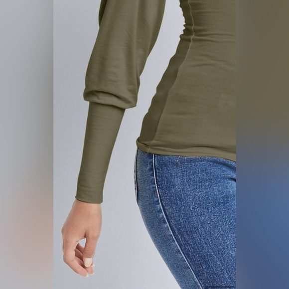 VENUS Turtleneck | Olive | M |Button Neck closure creates Beautiful Keyhole - Picture 3 of 12